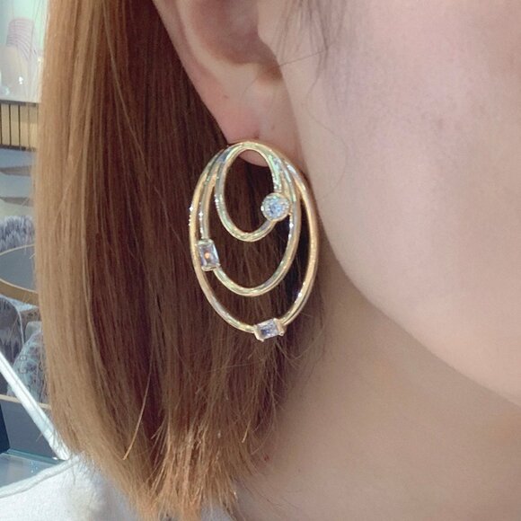Apm Monac Oval Gold Drop Earrings - Picture 1 of 6